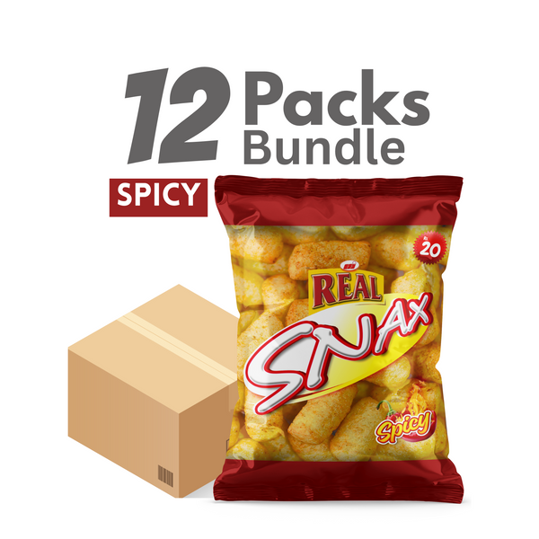 12-Pack Real Snax Spicy Corn Puffs – Rs. 20 Each